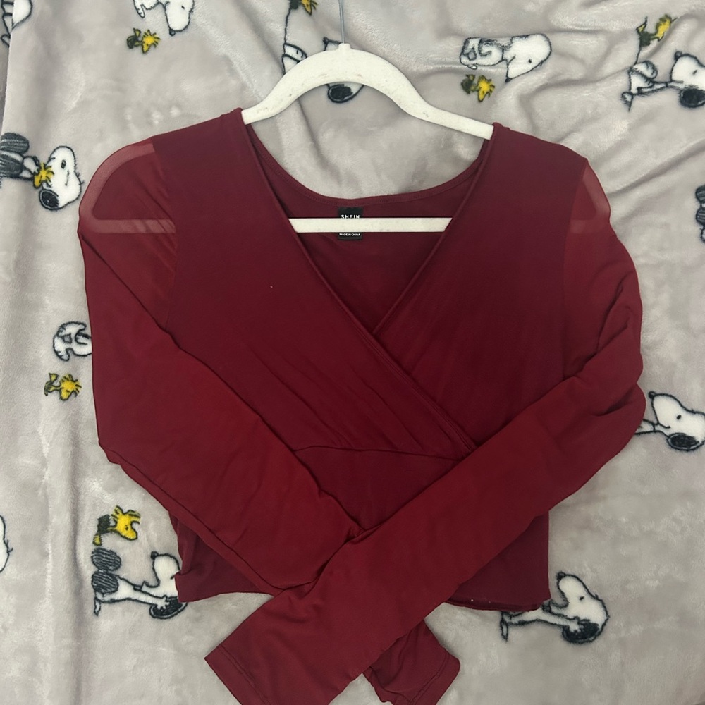 SHEIN Women's Burgundy Wrap Top